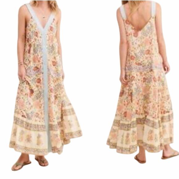 Free People Kelso Maxi Dress Large XL BOHO Peasant Floral Cottagecore Prairie - Picture 1 of 16